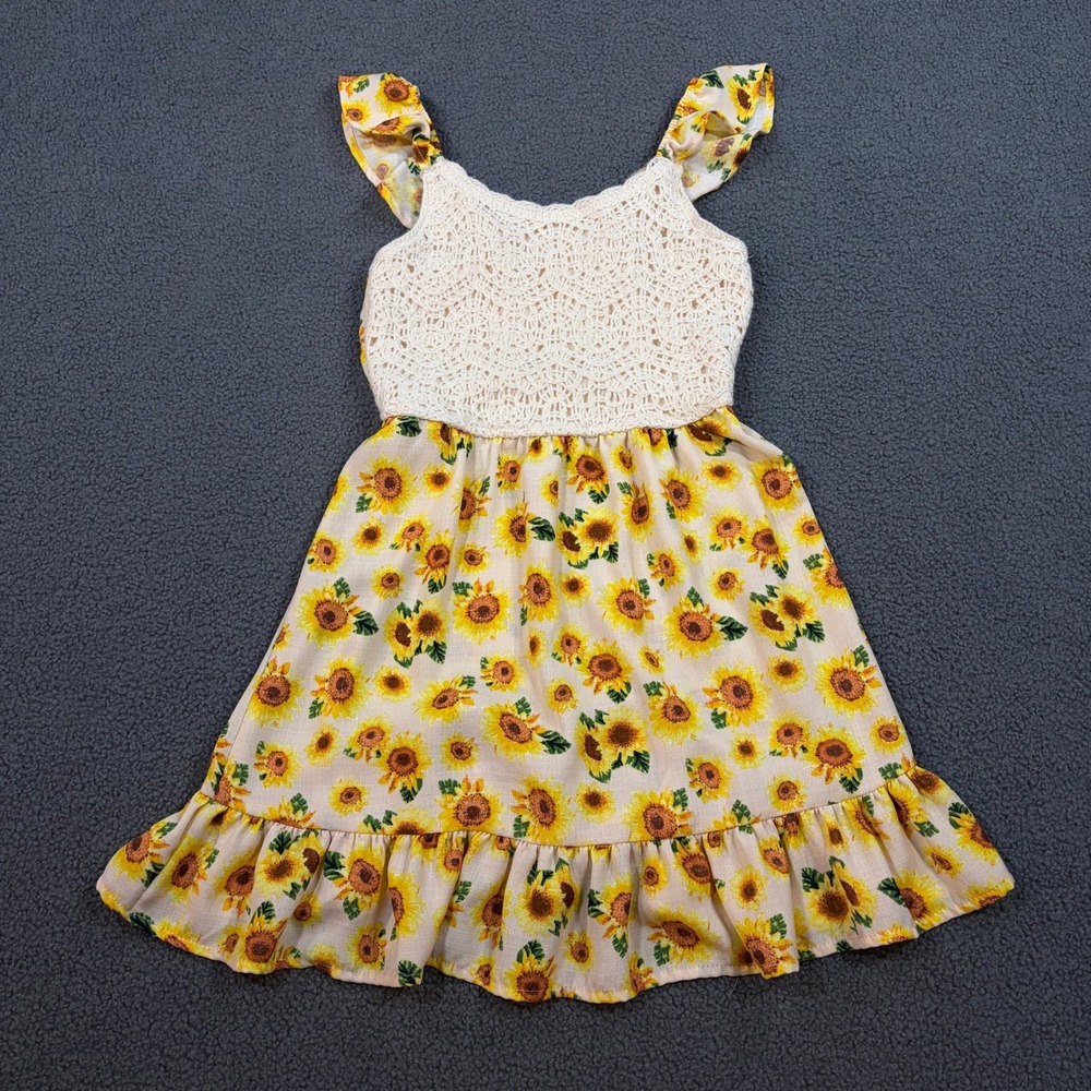Love to be Loved Dress Girls 10 Yellow Sunflower Crochet Ruffle IMD9073 Dress